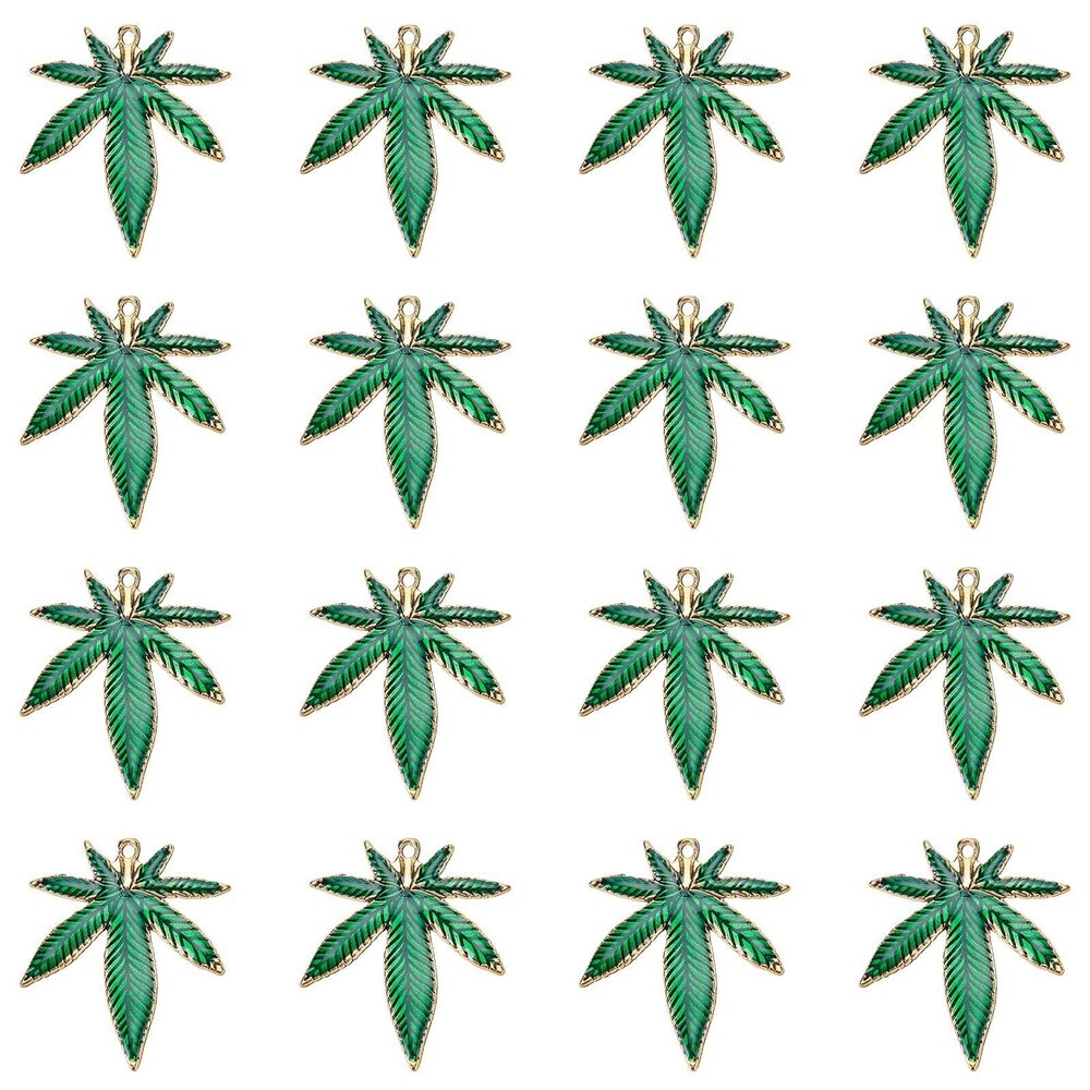 9860 16pcs Maple Leaf Charms Green Fall Leaves Alloy Enamel Pendants Cute